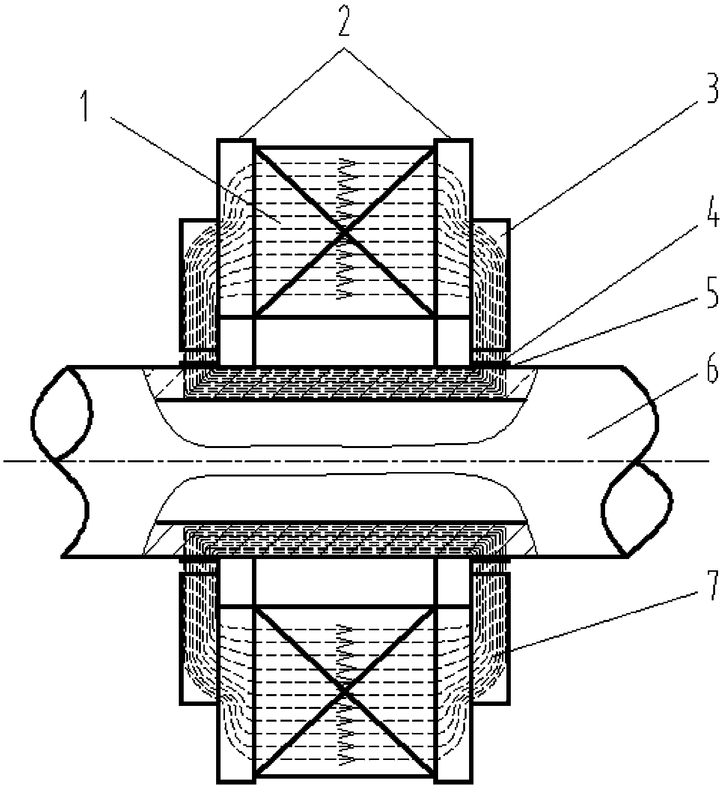 Electromagnetic ultrasonic measuring device for wall thickness of steel tube based on magnetic focusing bridge circuit