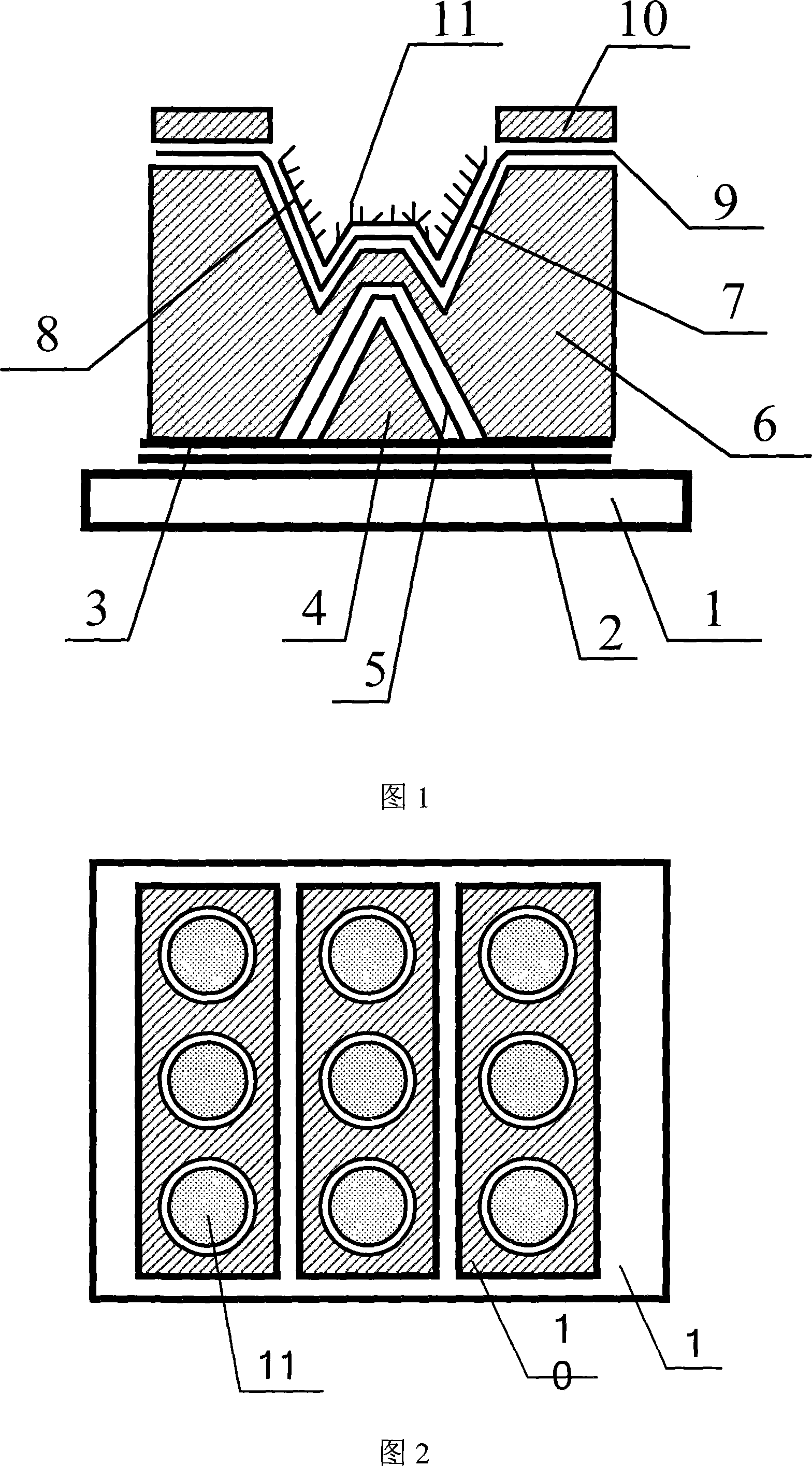 Flat-panel display device with apex-angle down gate-modulated cathode structure and its preparing process