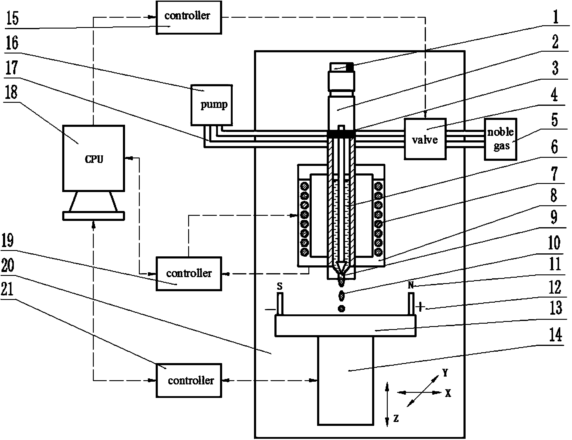 Metal micro-spraying molten drop electromagnetic restraint deposition modeling system