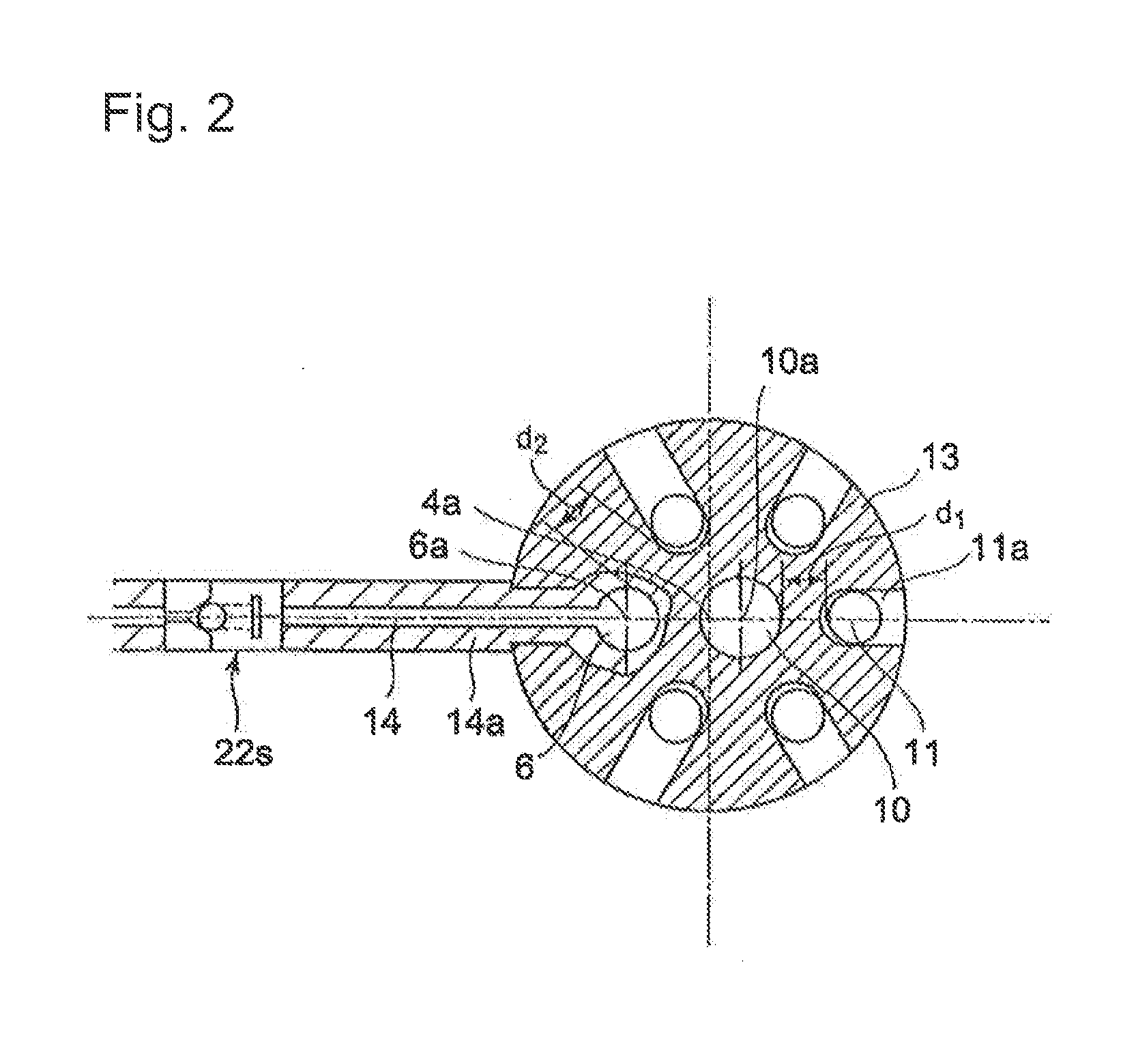 Gas engine with spark plug and bore-cooling holes