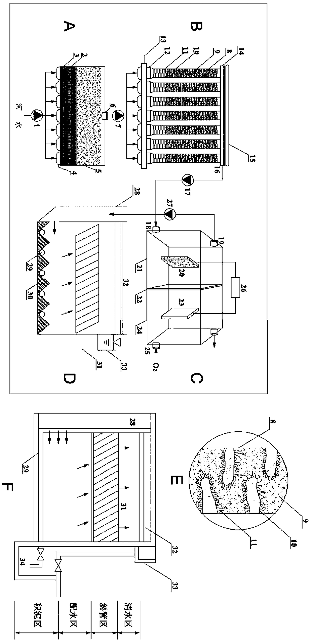 Device for treatment of black and odorous water by bionic method