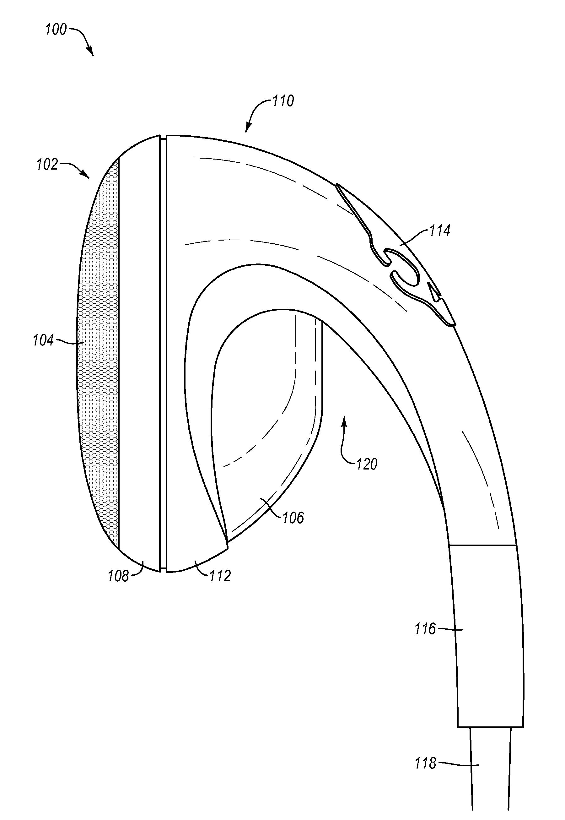 Audio ear bud headphone with extended curvature