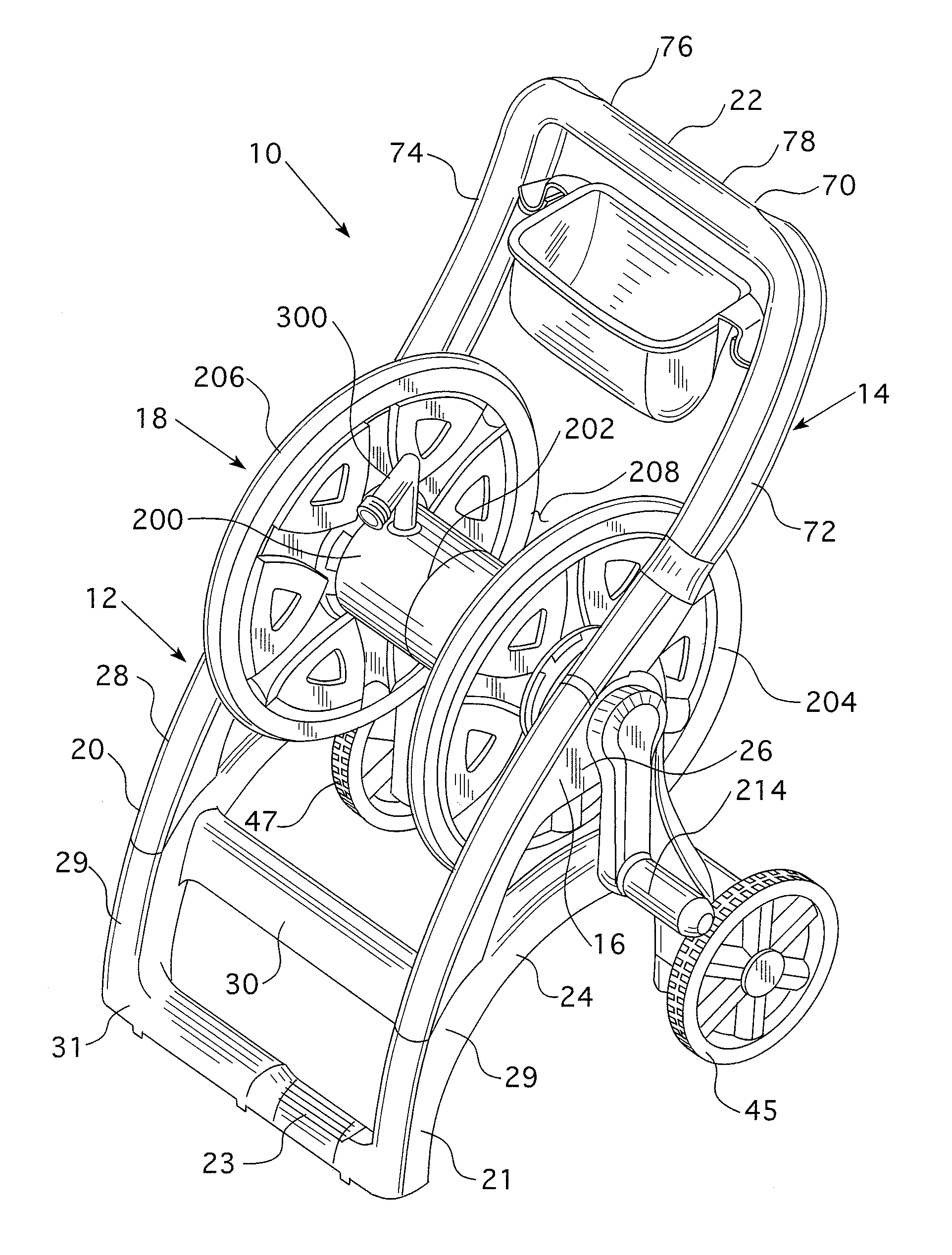 Hose reel having a horizontally split frame