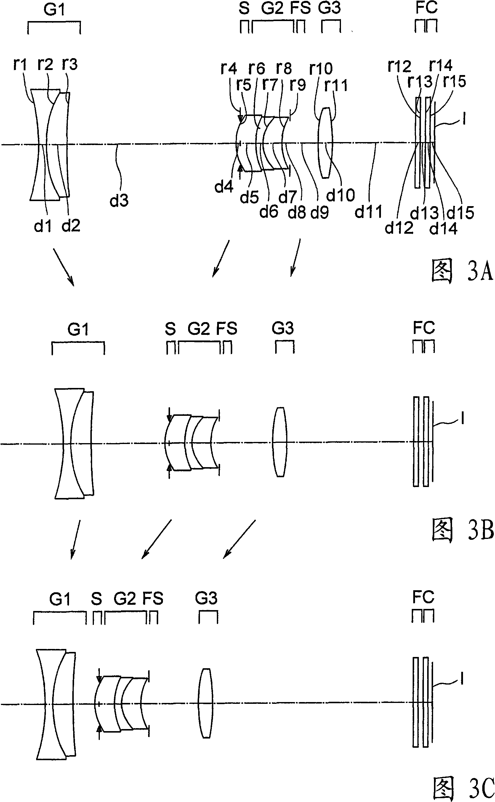 Three-unit zoom lens and imaging device equipped therewith