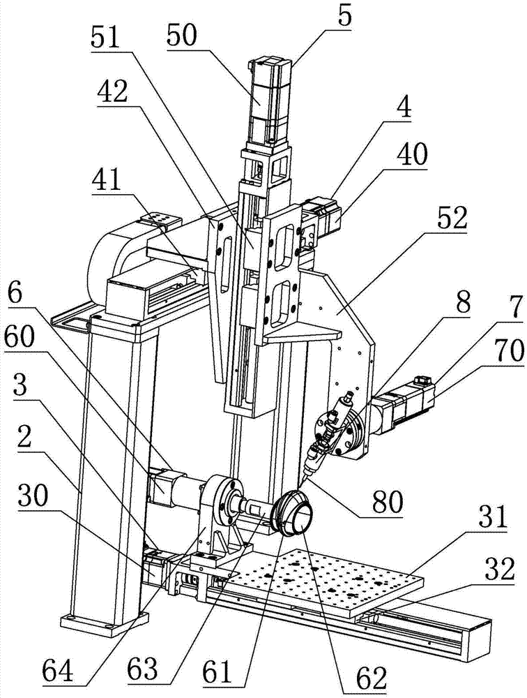 Five-axis dispensing machine for complex surface workpiece