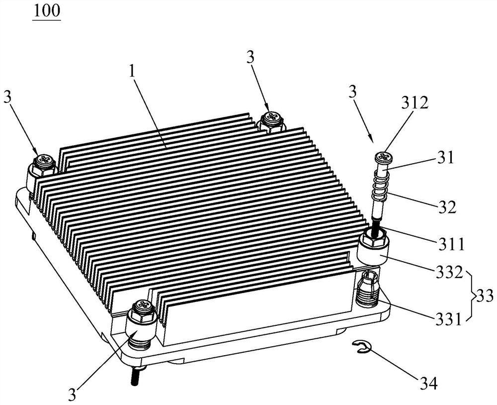 Cooling fin fixing mechanism of chip, cooling device and installation method of cooling fin fixing mechanism