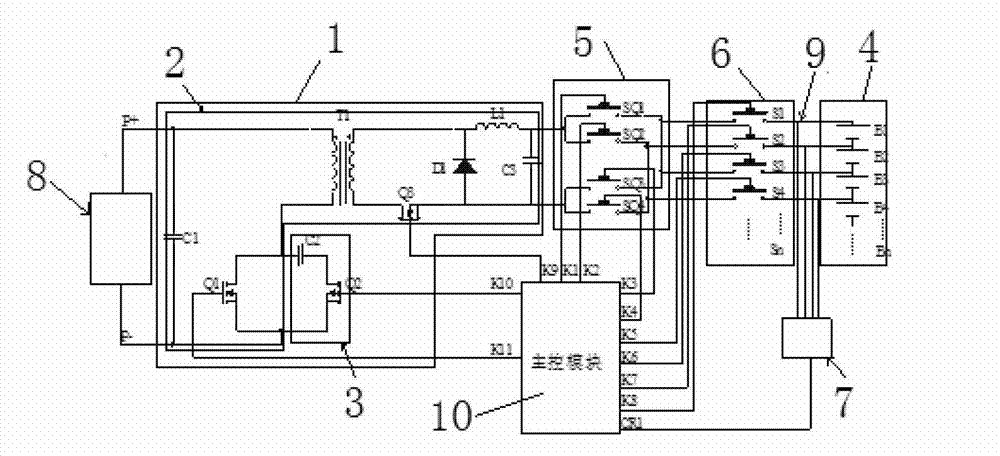 Two-way no-wear equalization circuit based on normal shock DC (Direct Current) /DC convertor