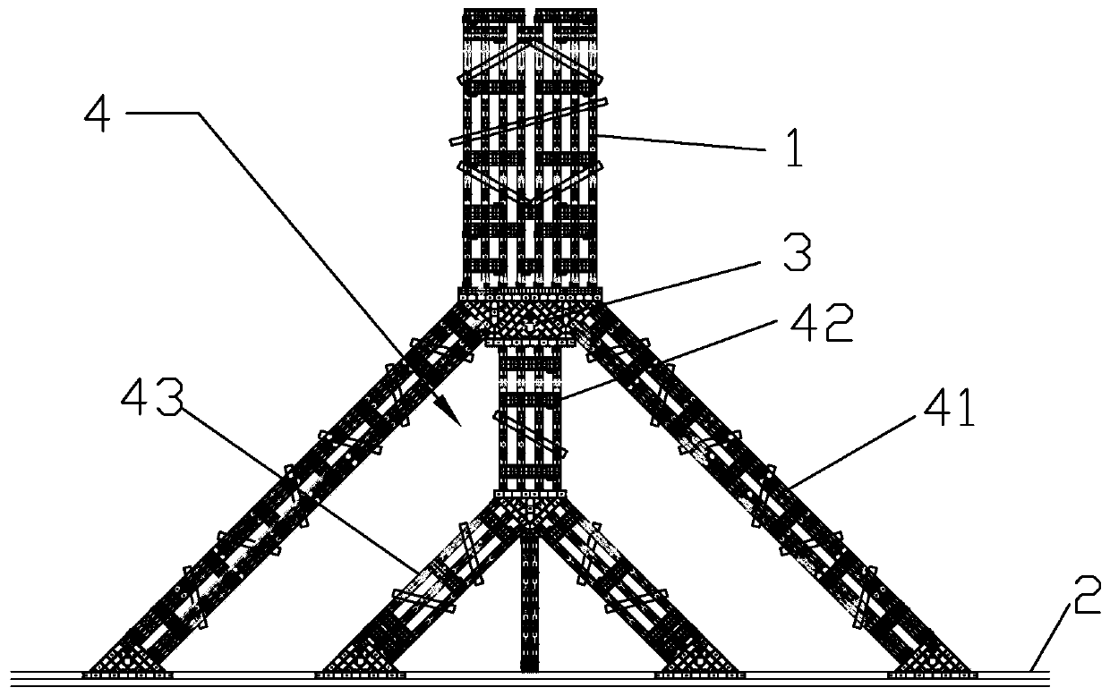 Section steel support composite splayed system for deep foundation pit