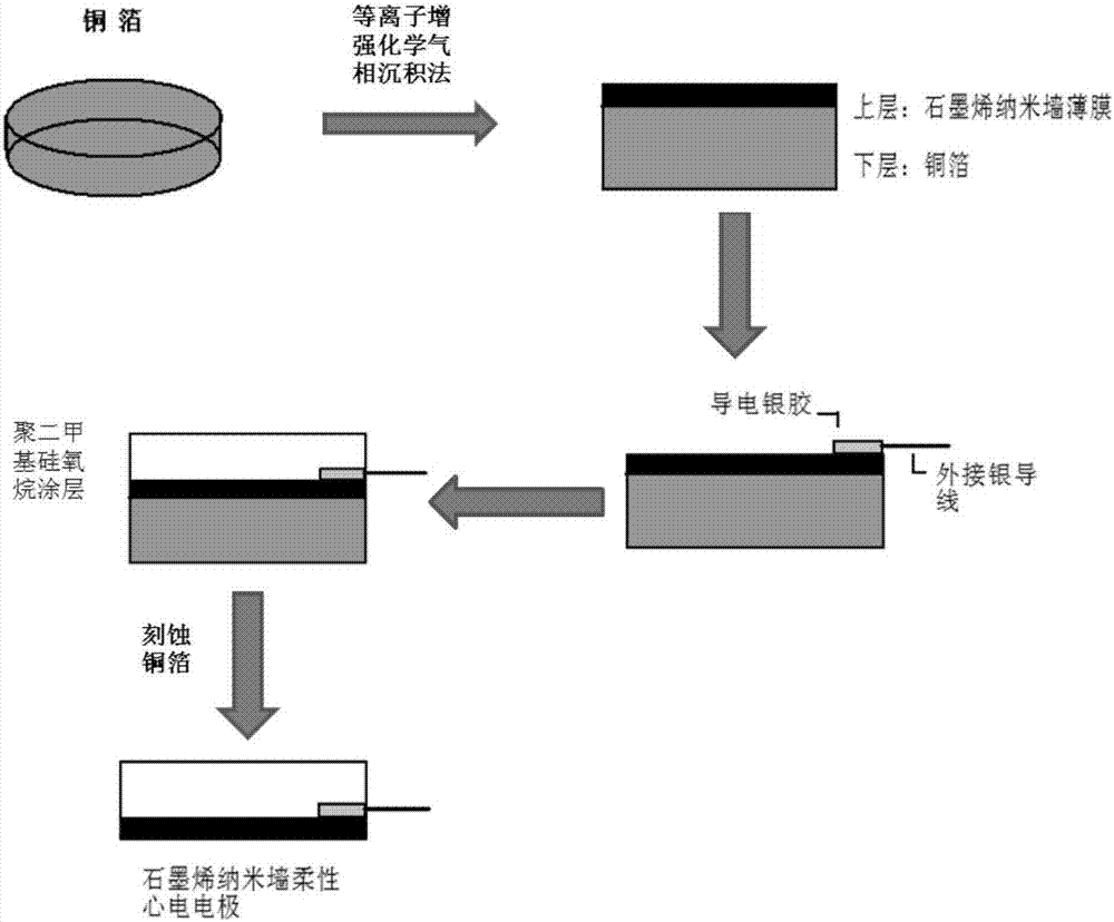 Graphene nano-wall flexible ECG electrode and preparation method thereof