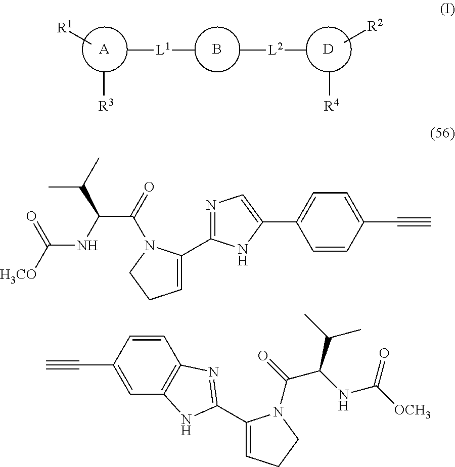 Antiviral compounds of three linked aryl moieties to treat diseases such as hepatitis c