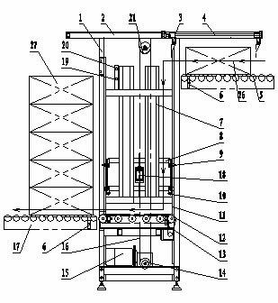 Automatic depalletizing and stacking machine for line stack-type containers