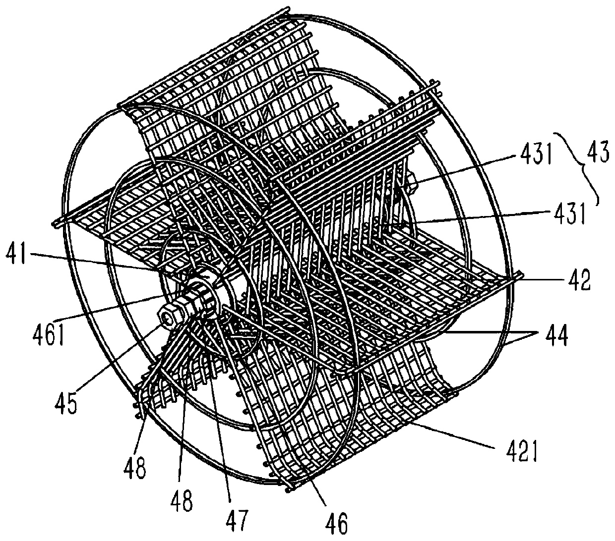 Bearing quenching device with rotating wheel type buffering structure