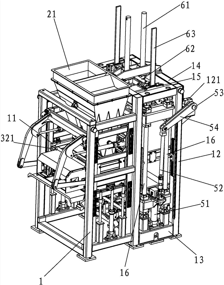 Table vibration building block forming machine capable of manufacturing height being 500 mm