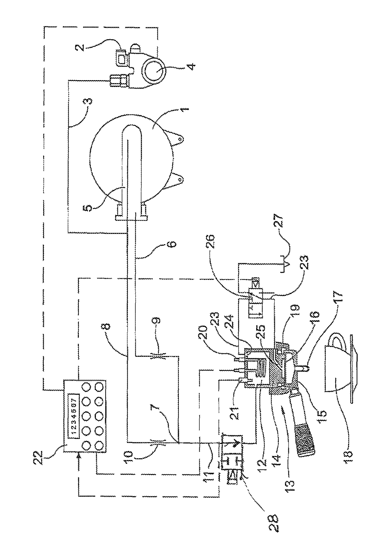 Device for wetting a dose of ground coffee in coffee machines having a heating element on the dispenser unit, and wetting process