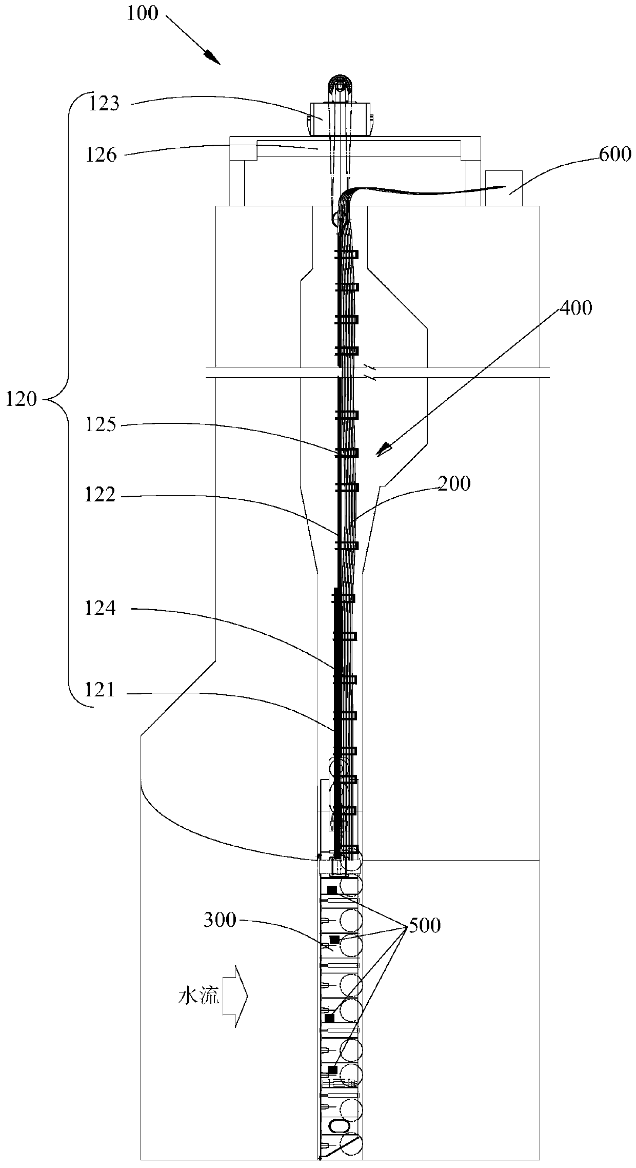 High-water-head bulkhead gate vibration monitoring system, cable protective device and arrangement method