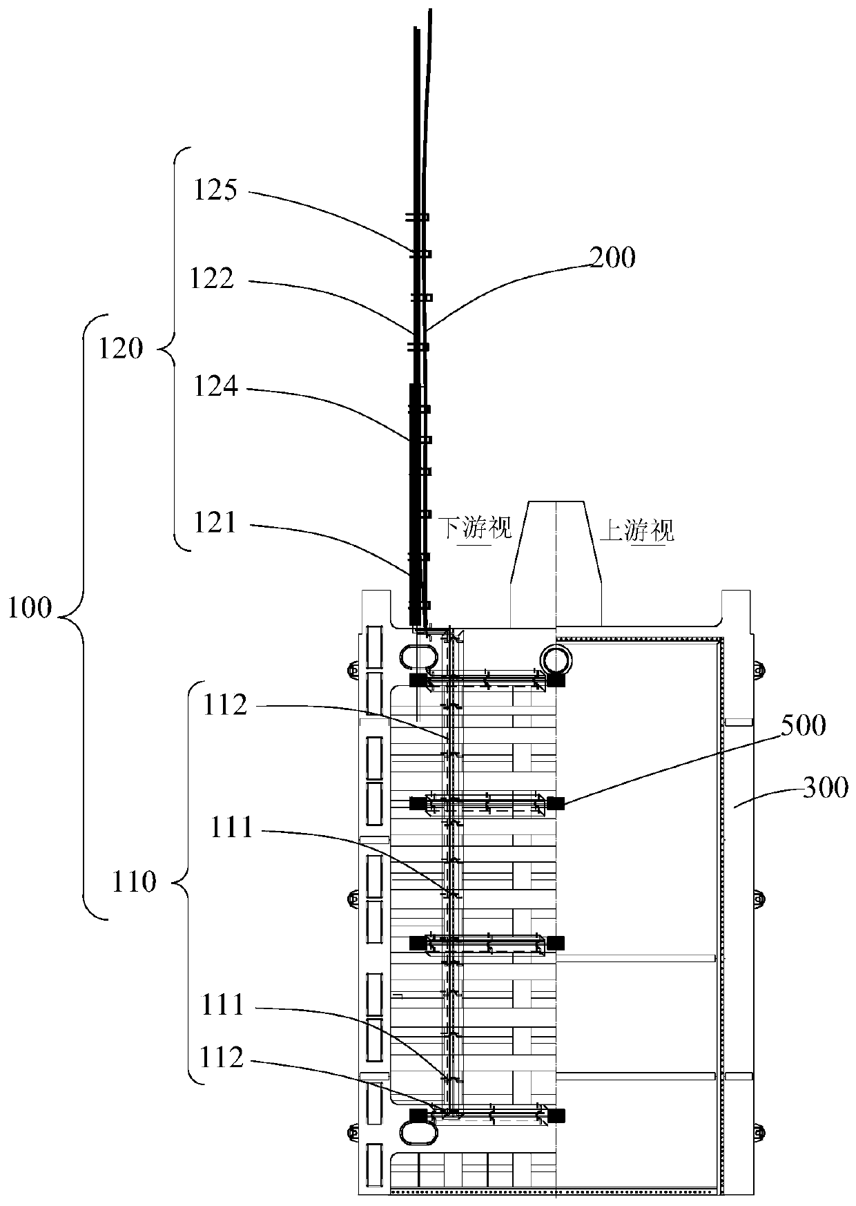 High-water-head bulkhead gate vibration monitoring system, cable protective device and arrangement method