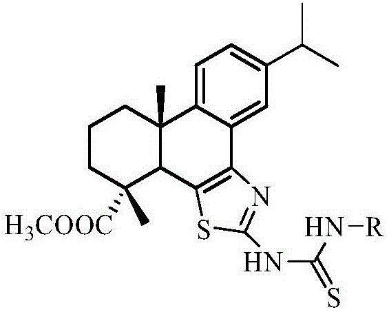 Synthesis method of dehydroabietic-acid-based B ring-fused-thiazole-thiocarbamide compounds