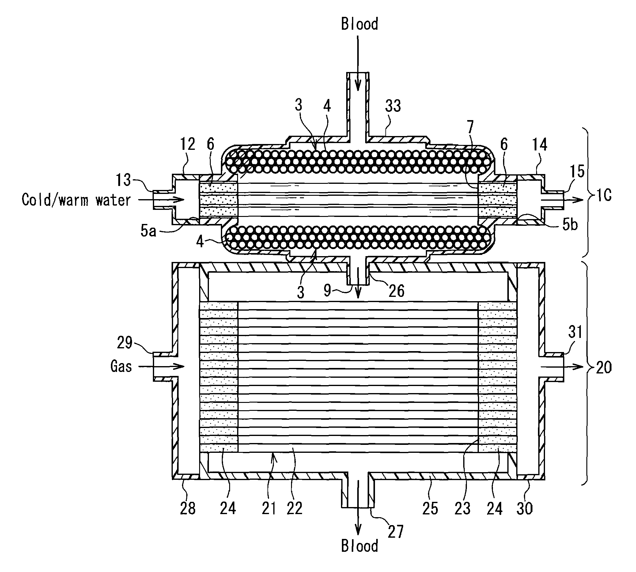 Heat exchanger for medical use and artificial heart-lung machine