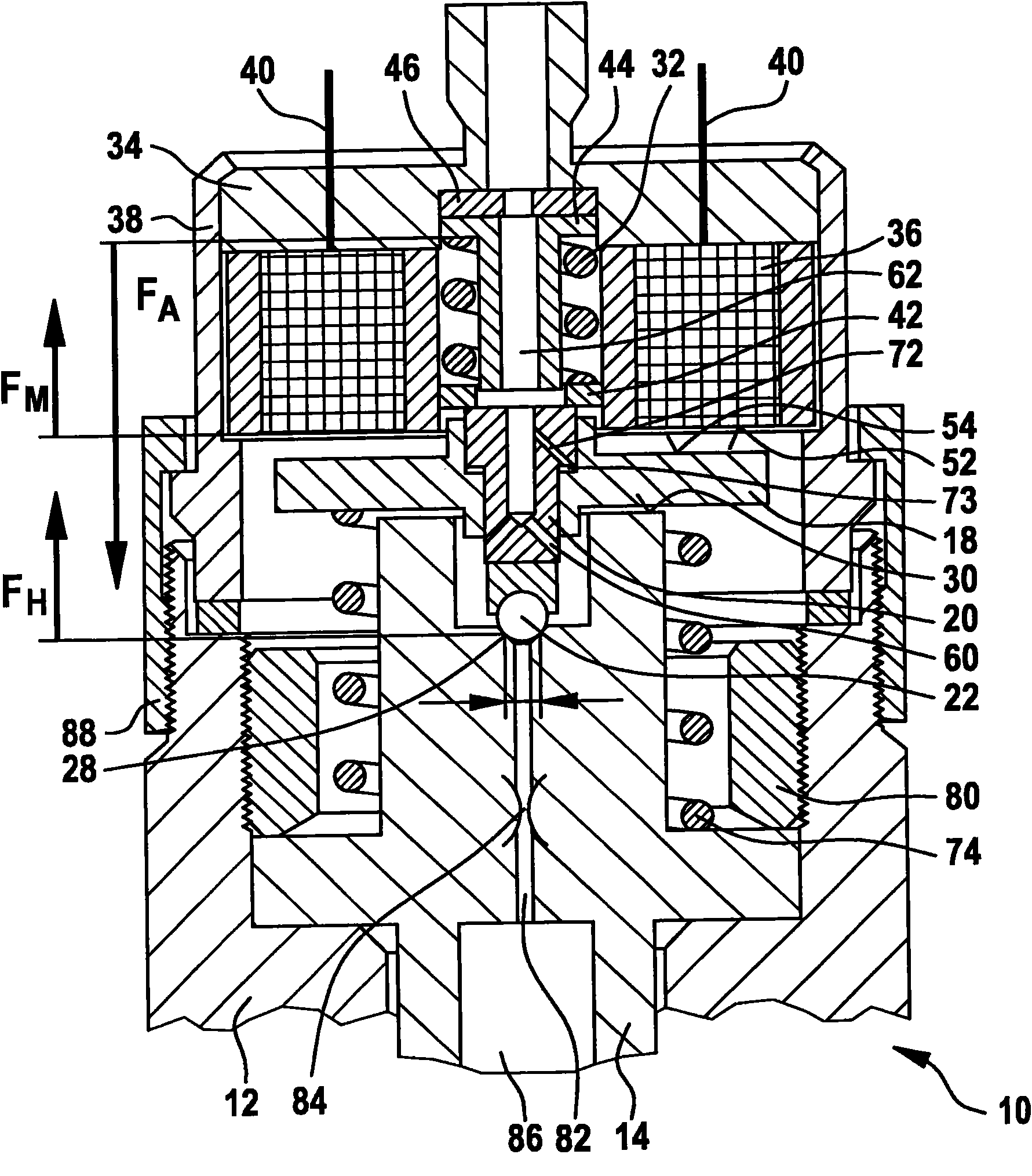 Solenoid valve with multiple-part armature without armature guide