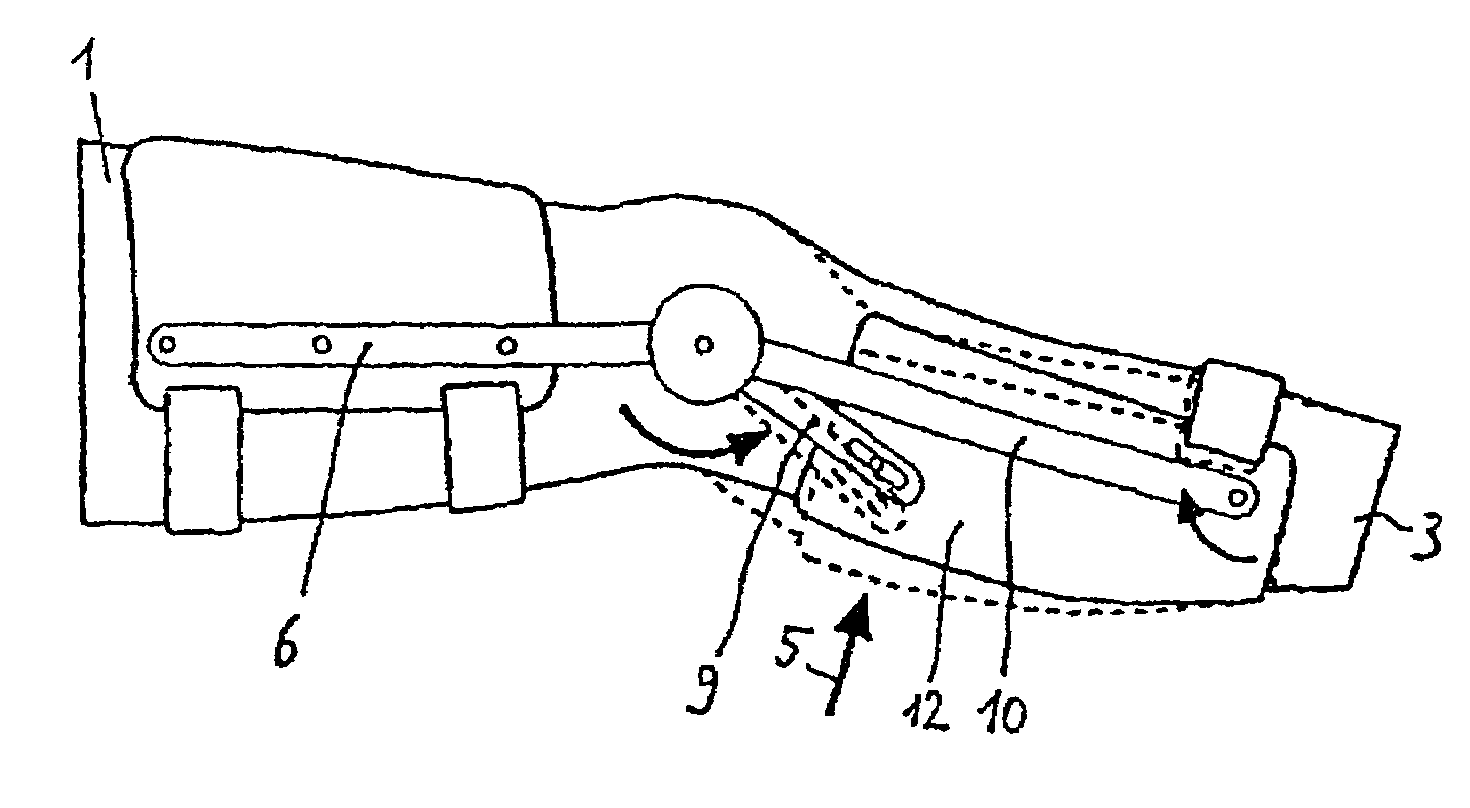 Device for applying a ventrally or dorsally directed translatory force in the area of a knee joint