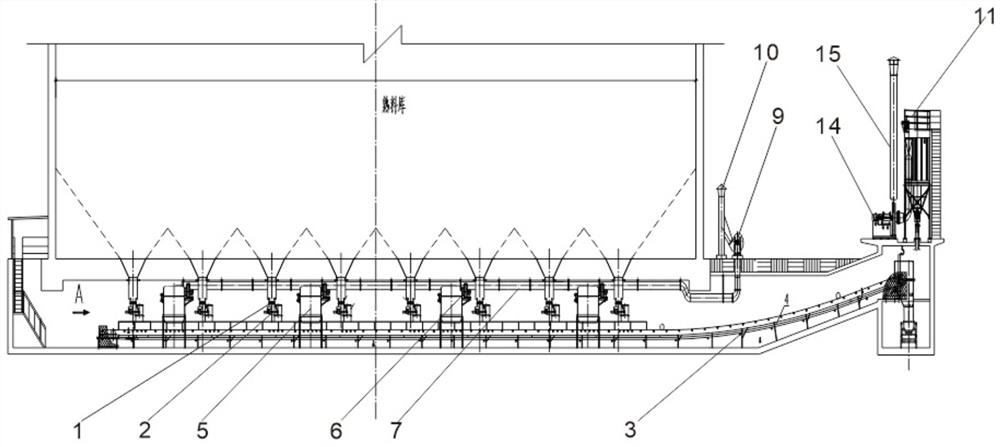 Device for reducing flying dust at bottom of clinker warehouse and using method thereof