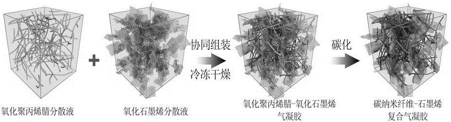 Carbon nano fiber-graphene composite aerogel and cooperative assembly preparation method thereof