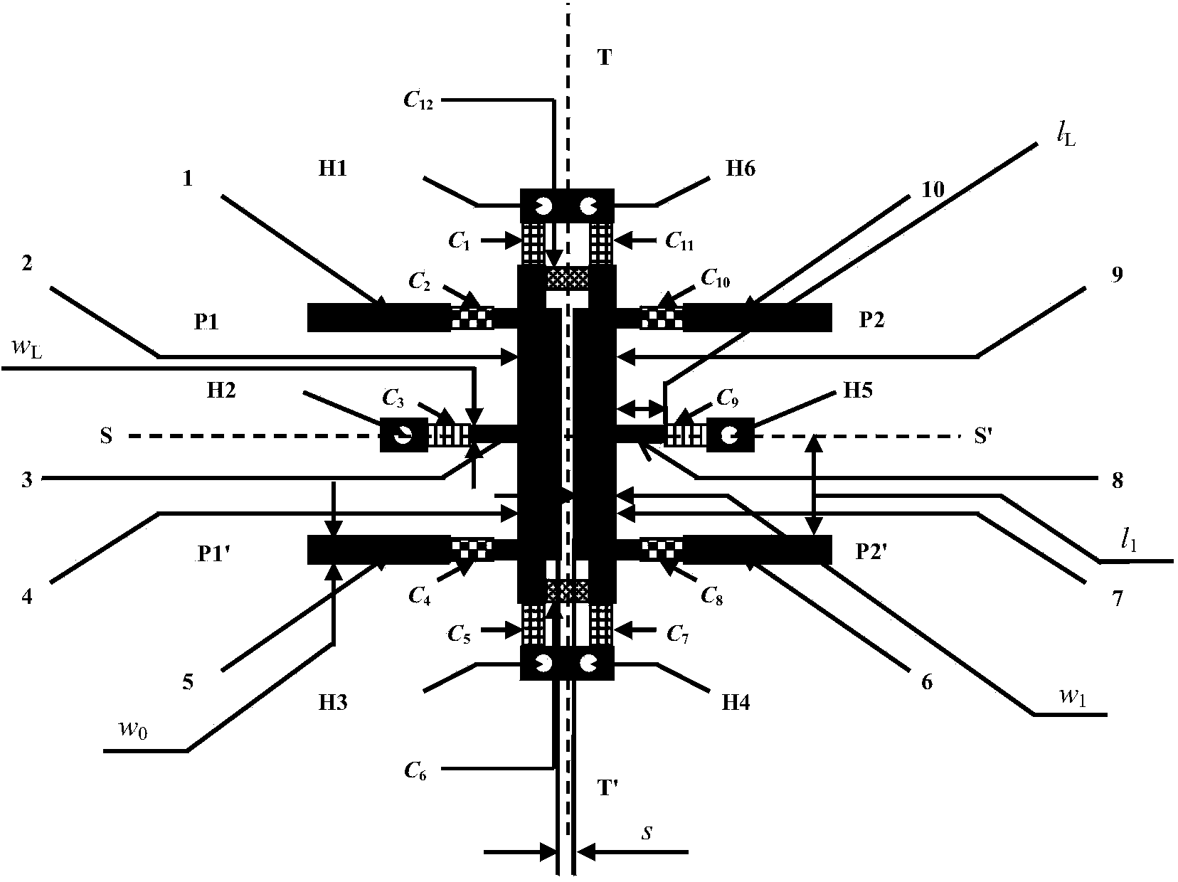 Coupled cross resonator based reconfigurable differential band-pass filter