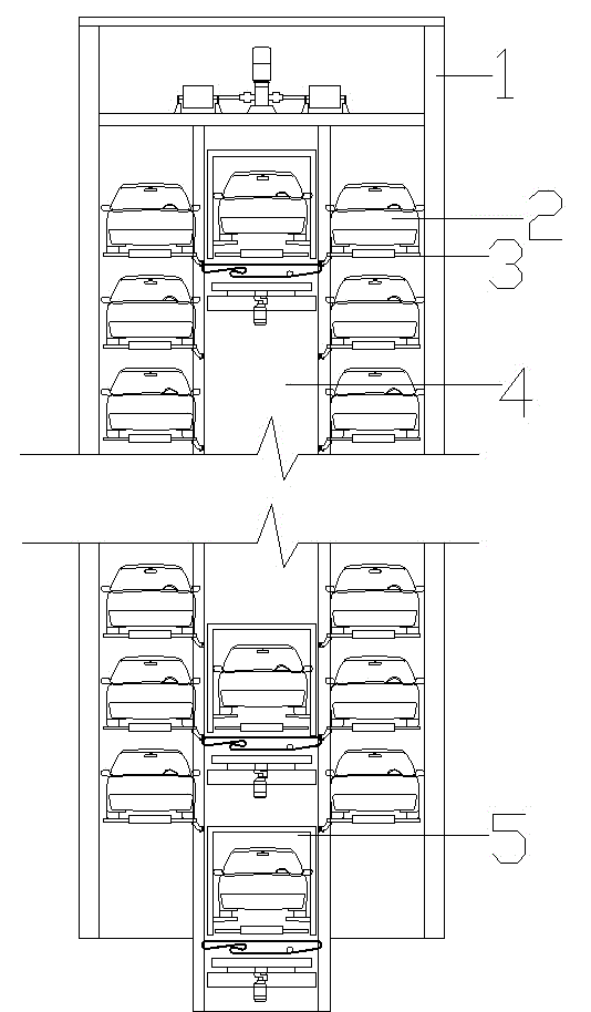 High-speed vertical lifting garage with unpowered parking spaces