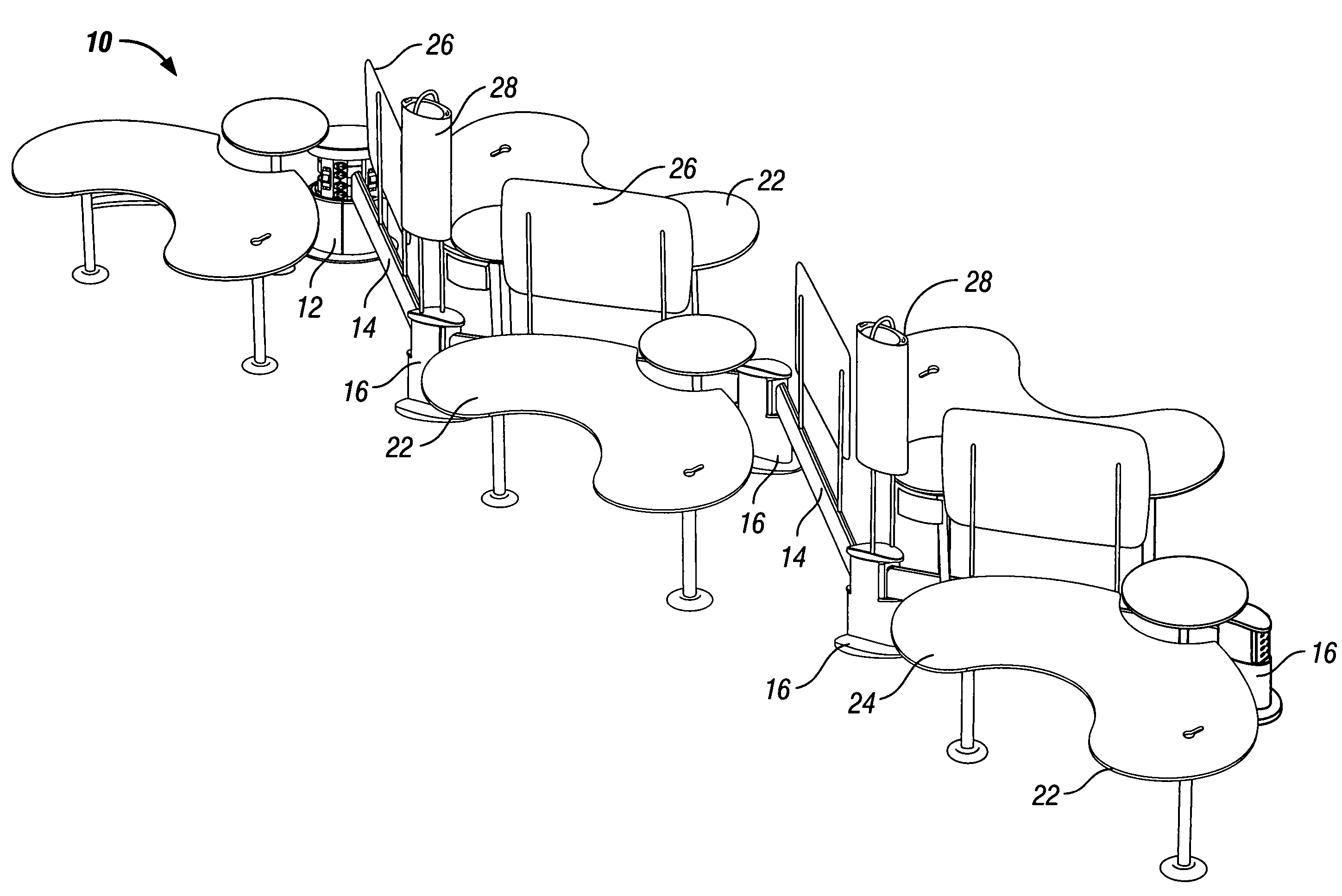 Modular system of power and data delivery components and method of setting up and utilizing the components in a work space environment