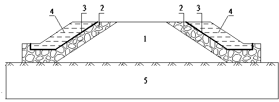 A slope protection embankment with block stone layer with the functions of sunshade and ventilation and cooling