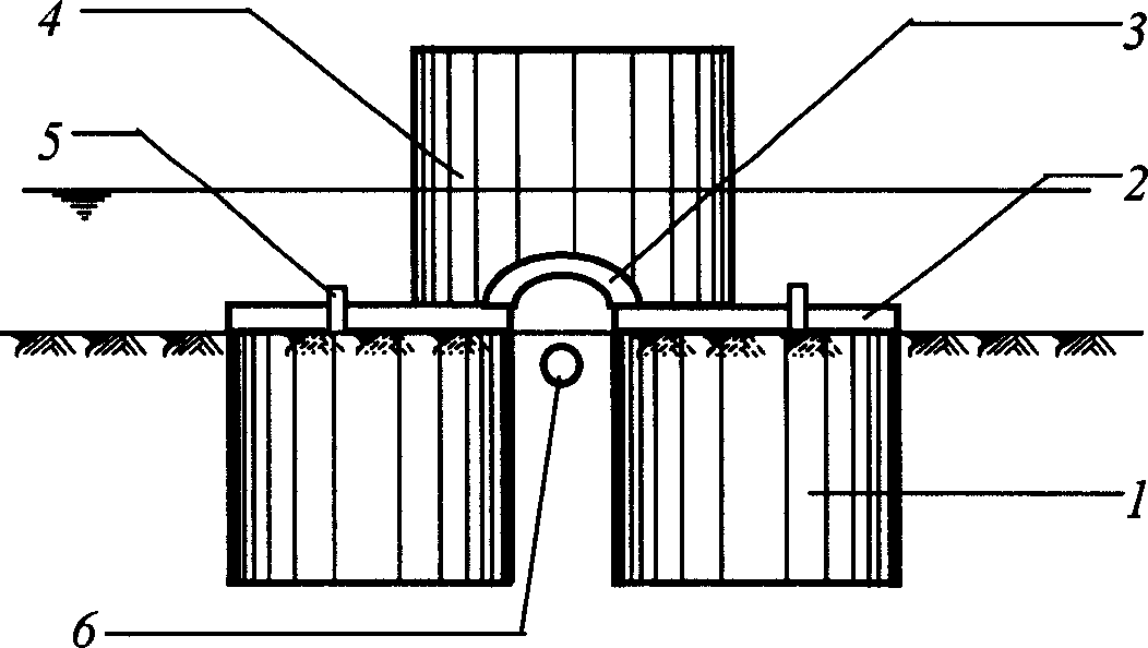 Cylindrical base sea embankment structure for tretching over and protecting suhmarine pipeline and its mounting method