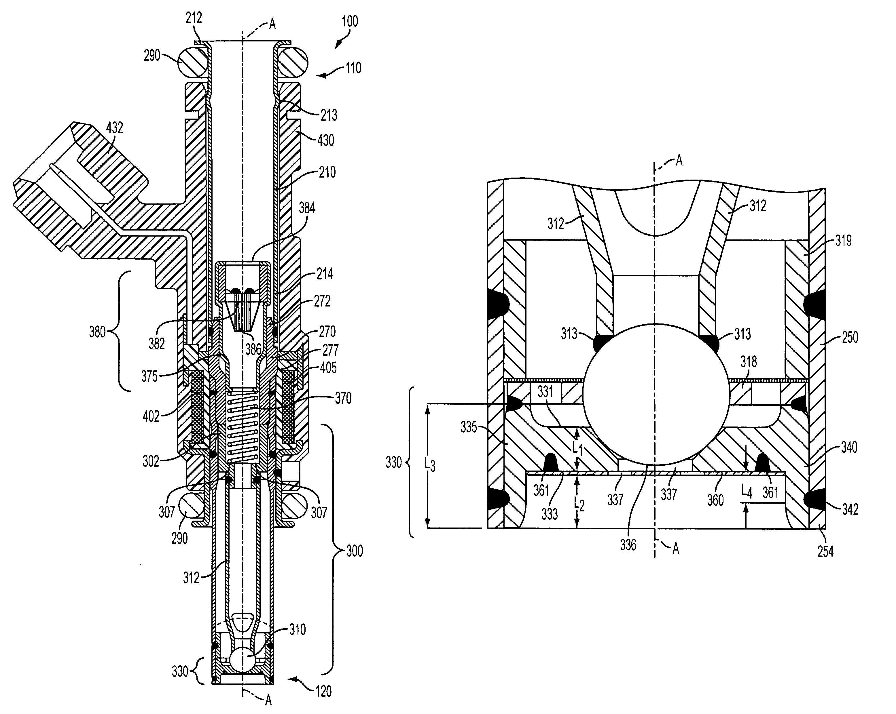 Deep pocket seat assembly in modular fuel injector having axial contact terminals and methods