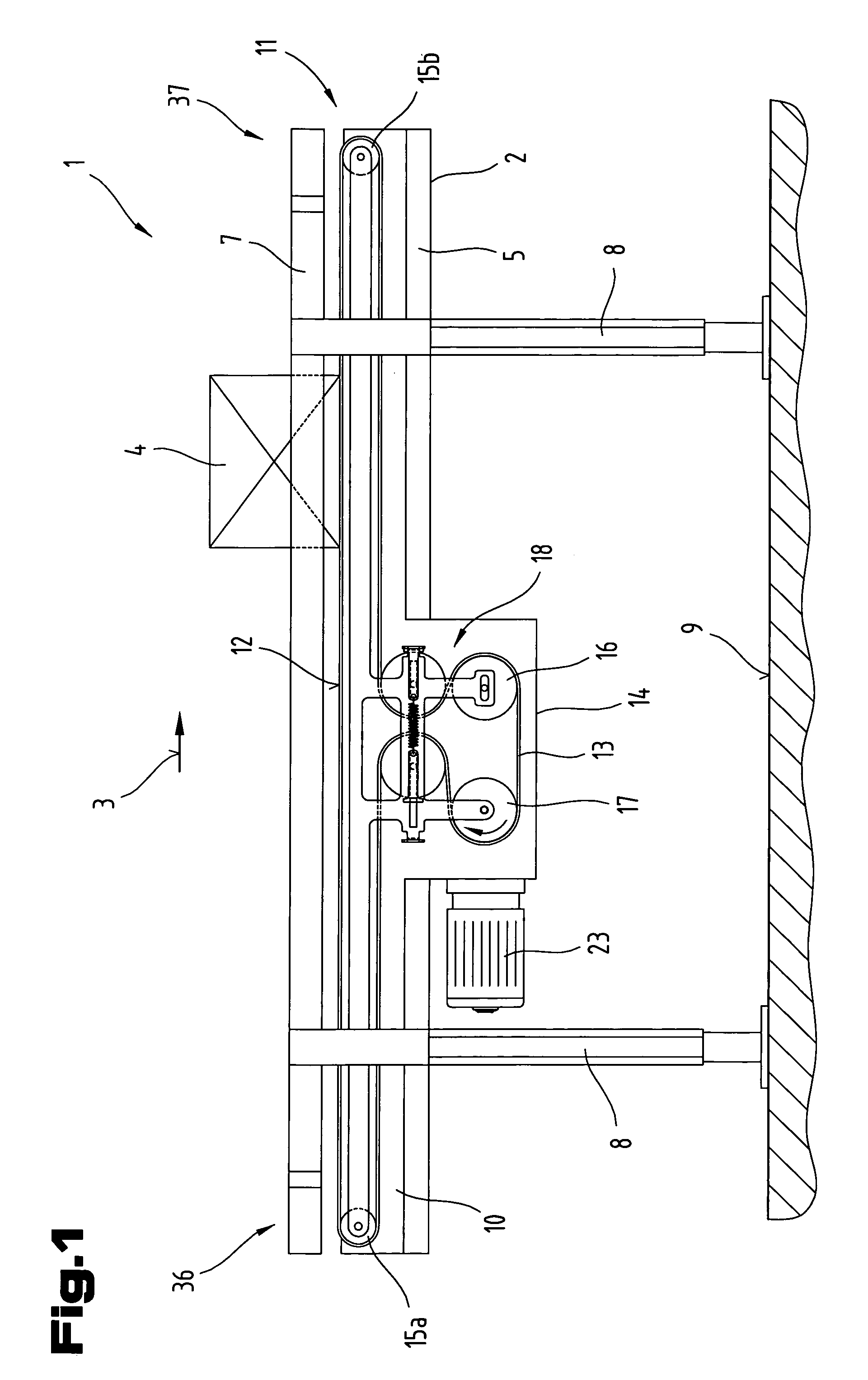 Driving mechanism for the traction-exerting component particularly of a conveyor device