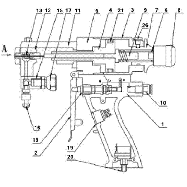 Manual-pneumatic bi-component spray gun