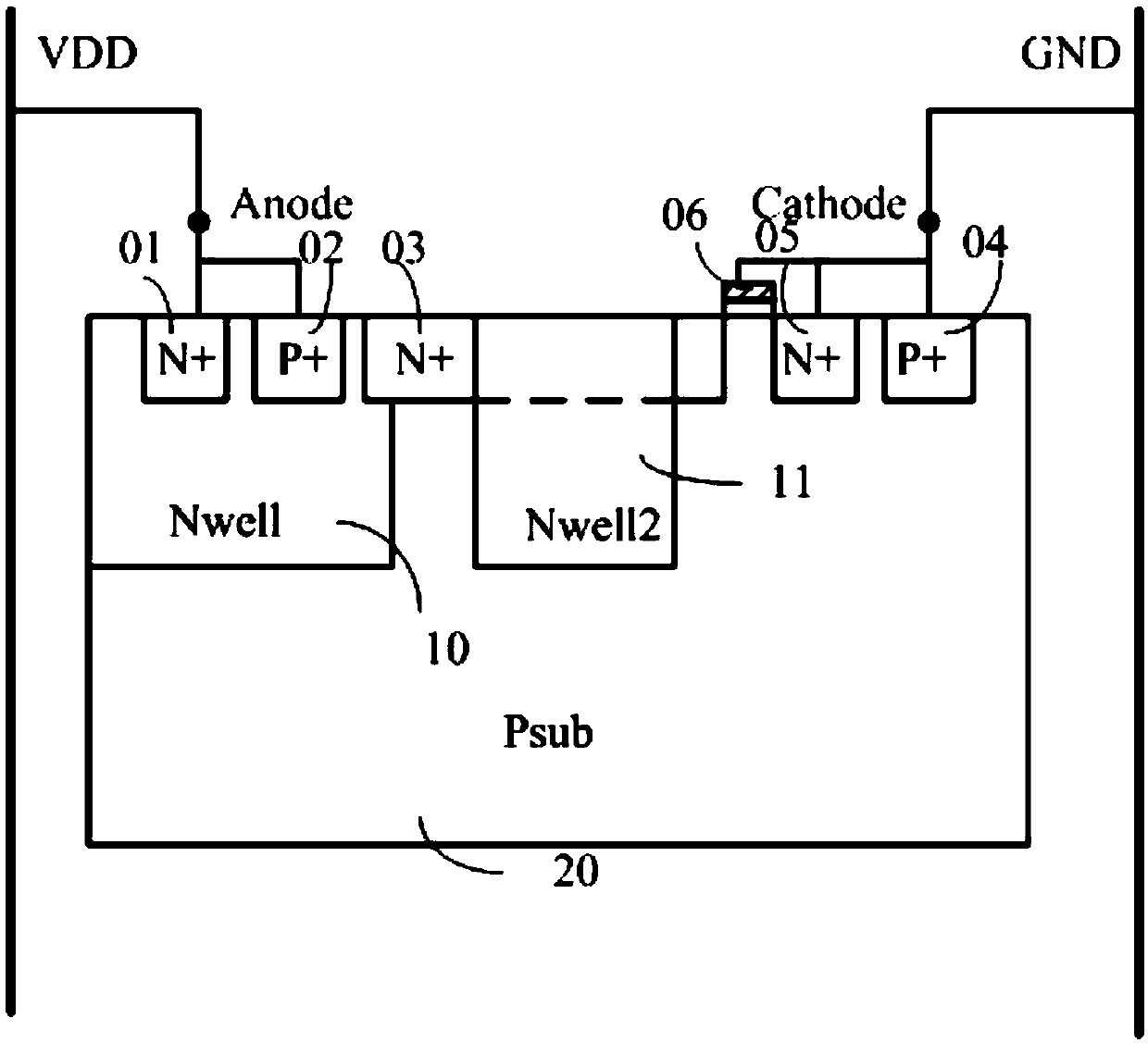 A latchless scr for esd protection