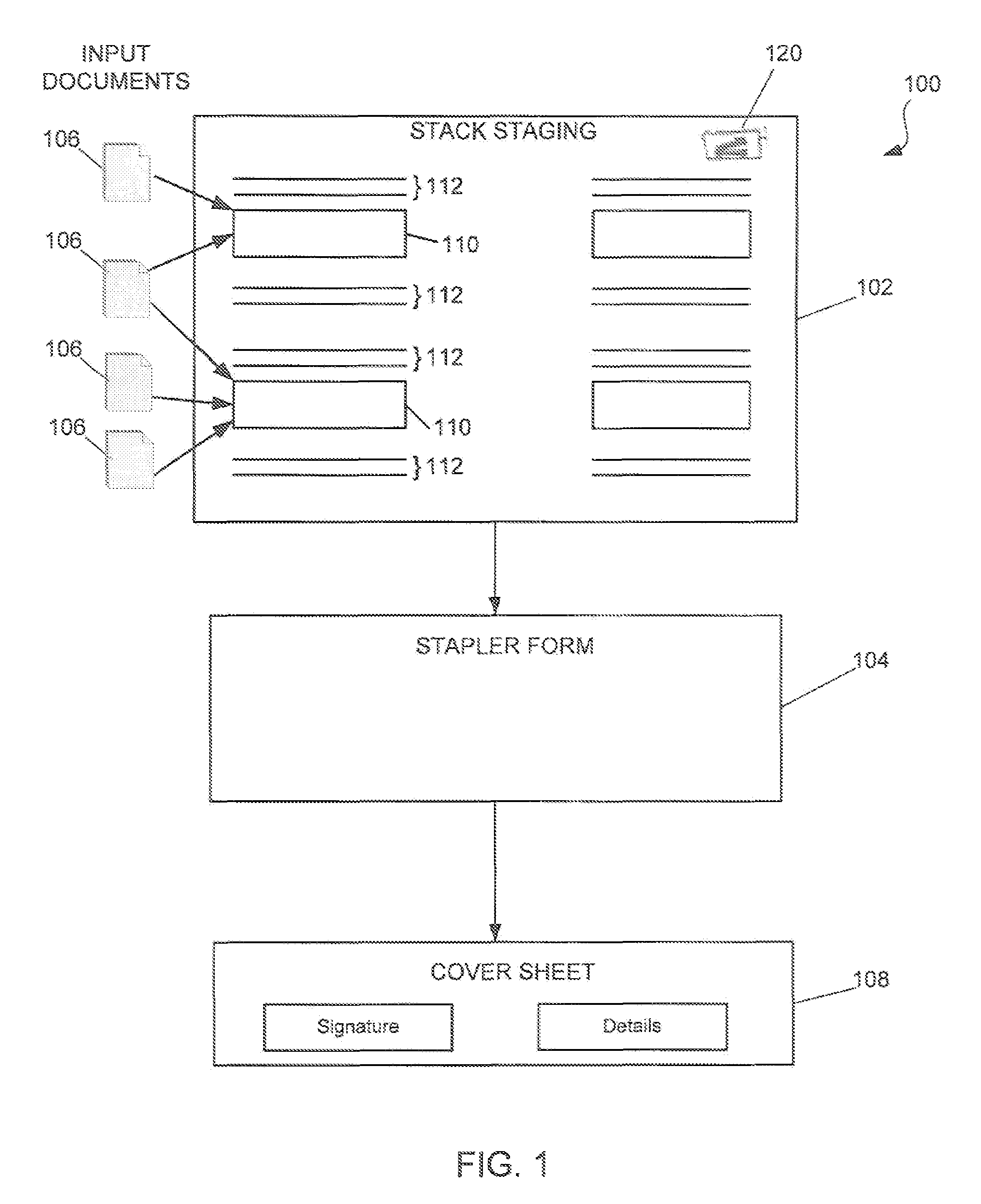 Document storage system including a user interface for associating documents into groups