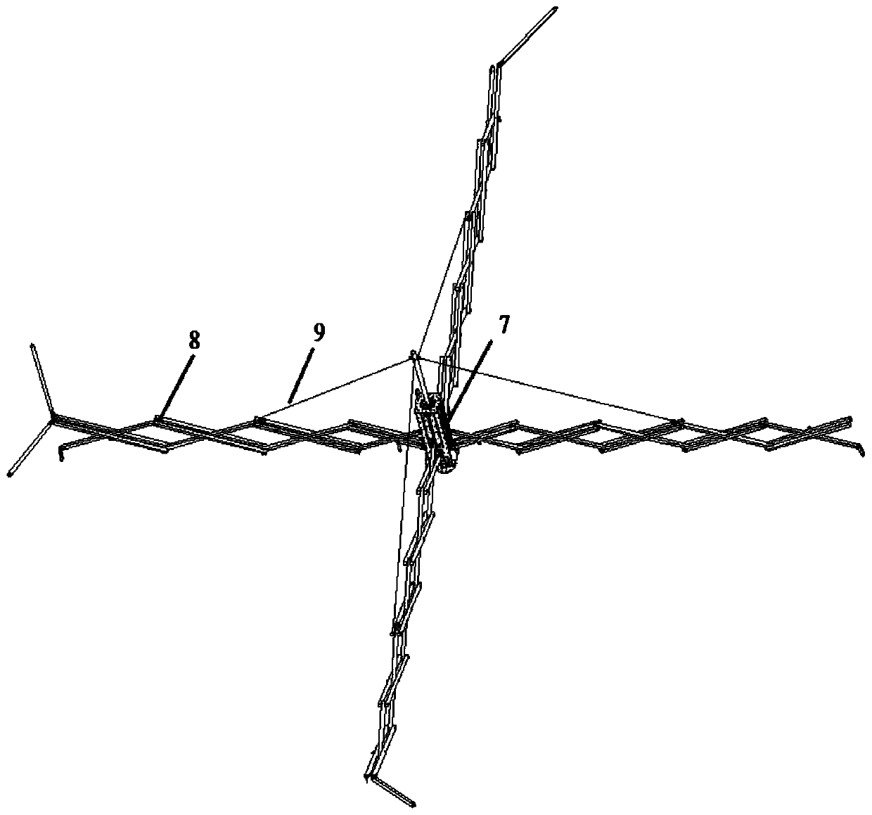 Rotary log-periodic antenna capable of being unfolded and folded automatically