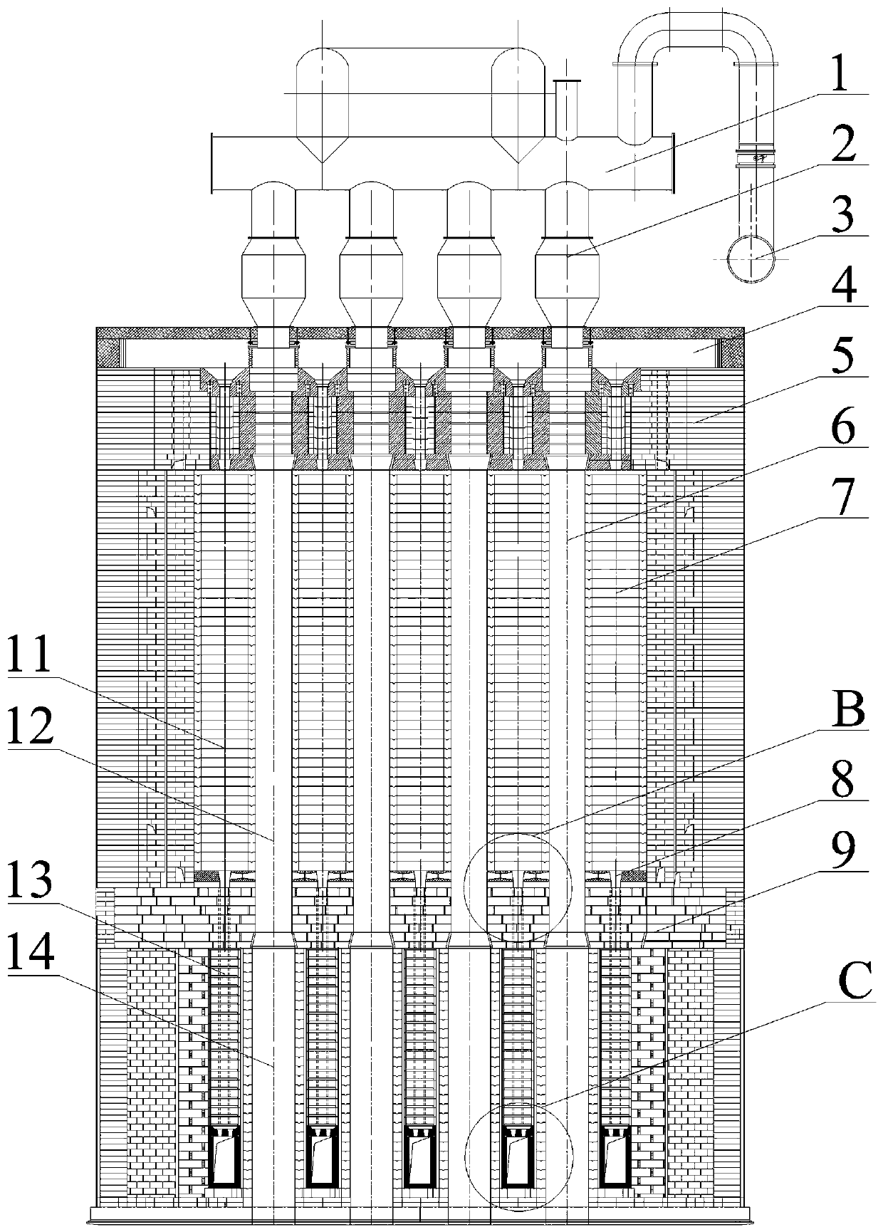 VOCs waste gas adsorbent desorption pyrolyzing furnace running method