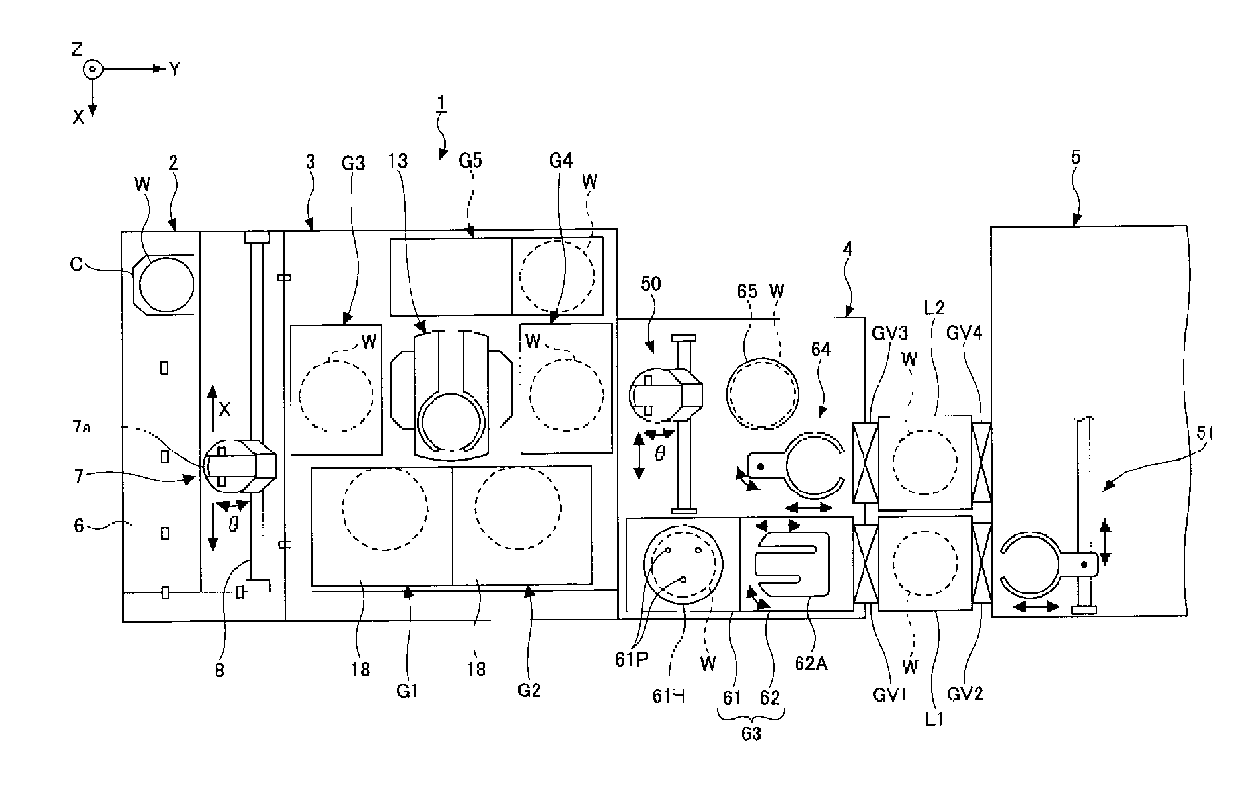 Photoresist coating and developing apparatus, substrate transfer method and interface apparatus