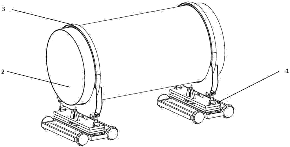 Automatic butting and posture-adjusting positioning device used for large cylindrical components and with coordinated motion function