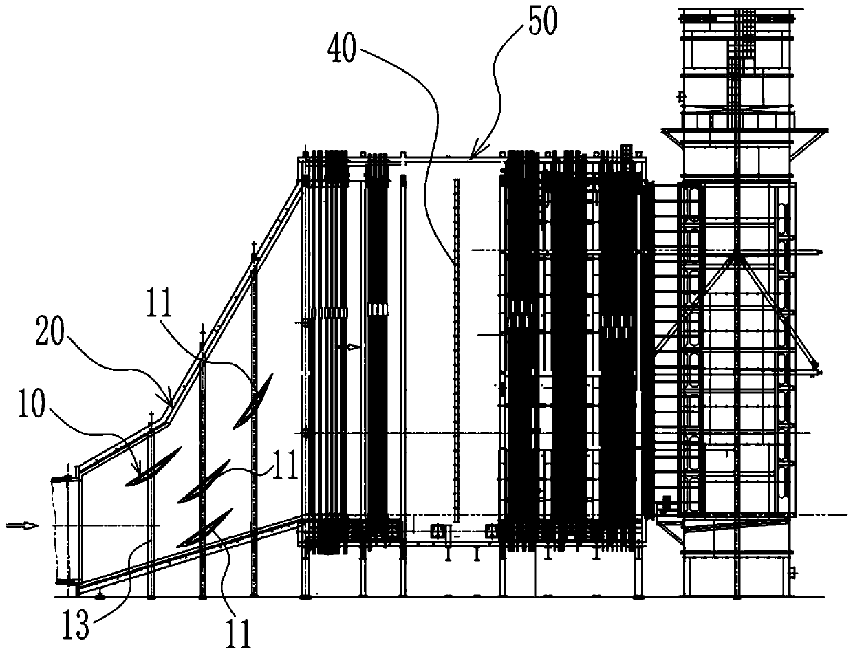 Flue gas guiding system and method as well as waste heat boiler