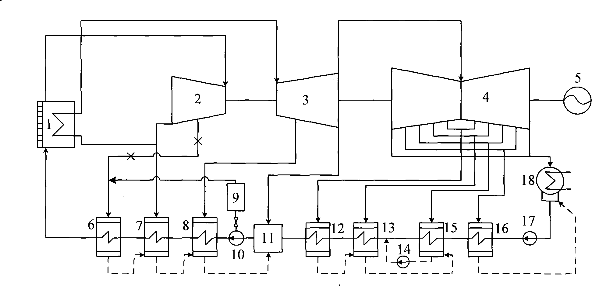 Paraboloid trough type solar heat-collector auxiliary coal-burning boiler mixing heat power generation system