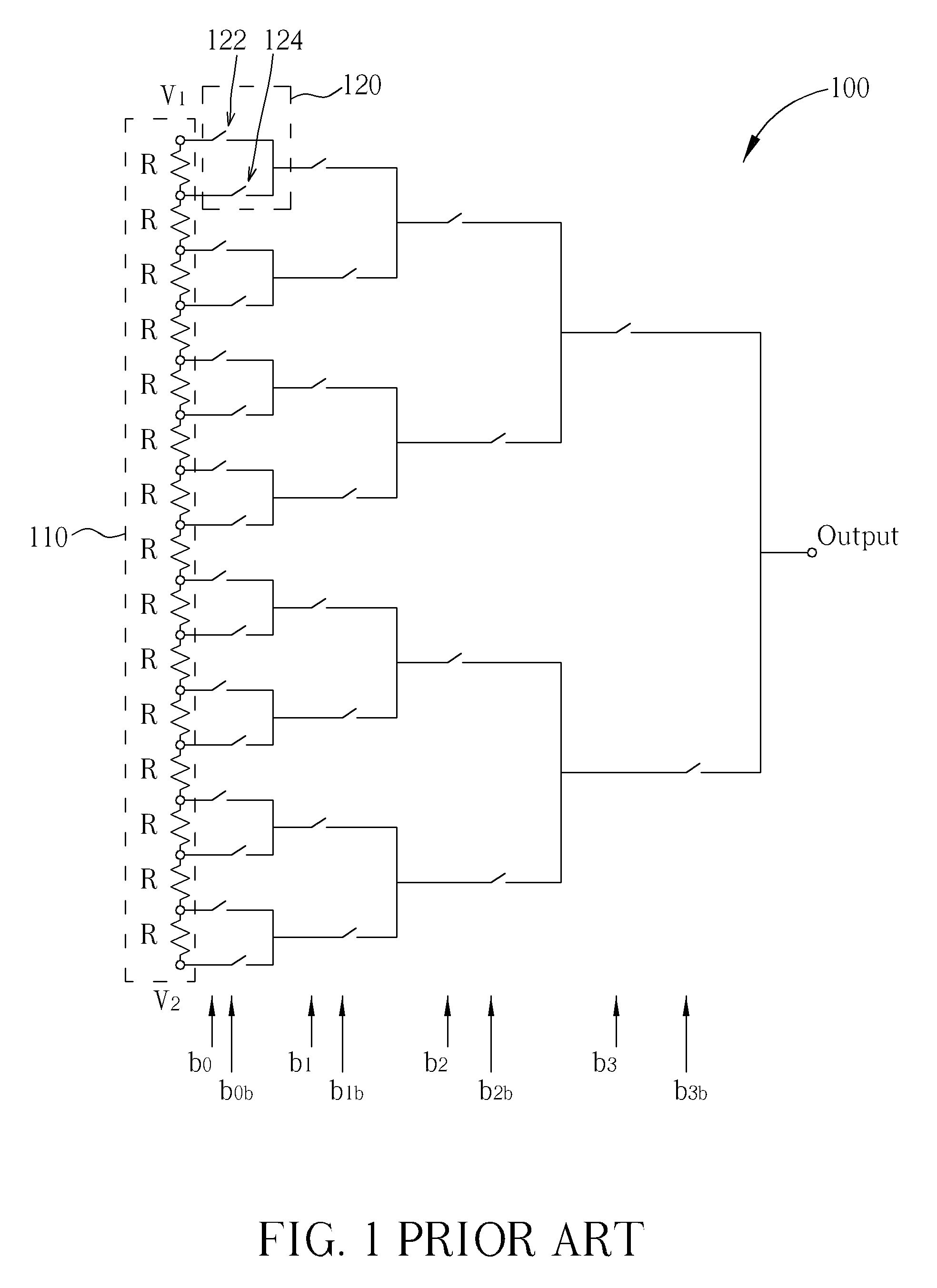 Digital-to-analog converter having efficient switch configuration