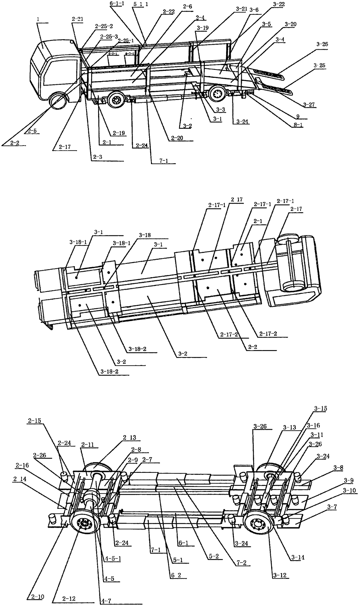 Double-layer transport vehicle capable of widening, narrowing, stretching and shortening