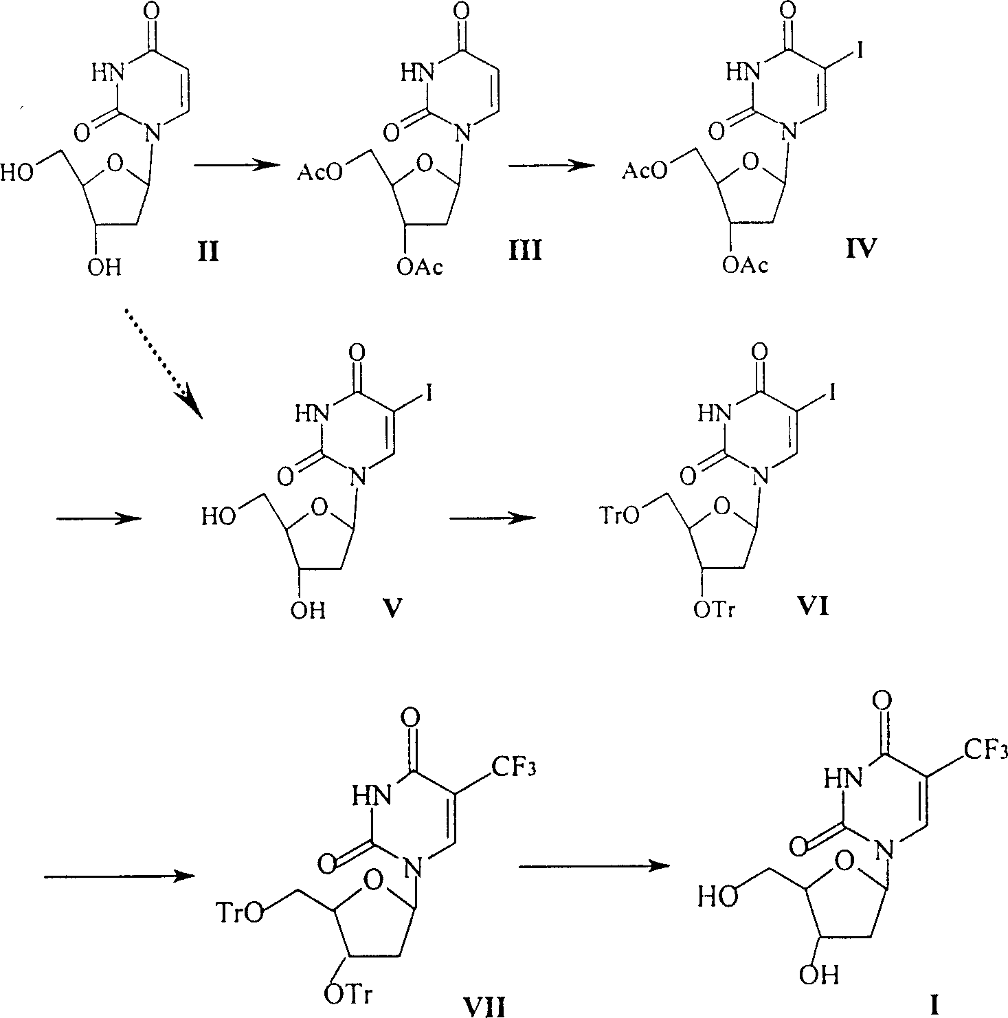 Method for synthesizing 5-trifluoro methyl-2'-desugarized uridine