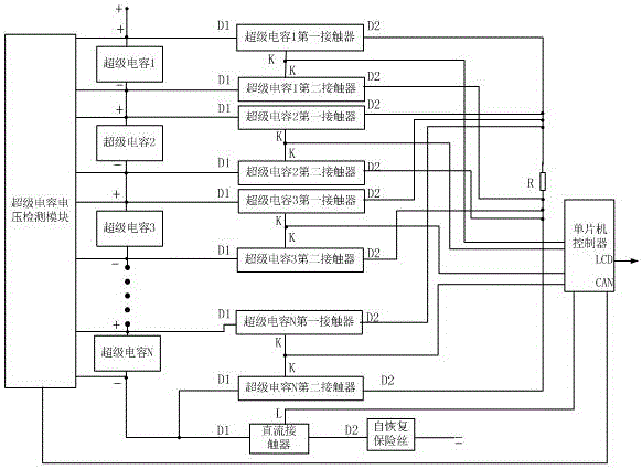 Super capacitor large current equalization method based on single-chip microcomputer control