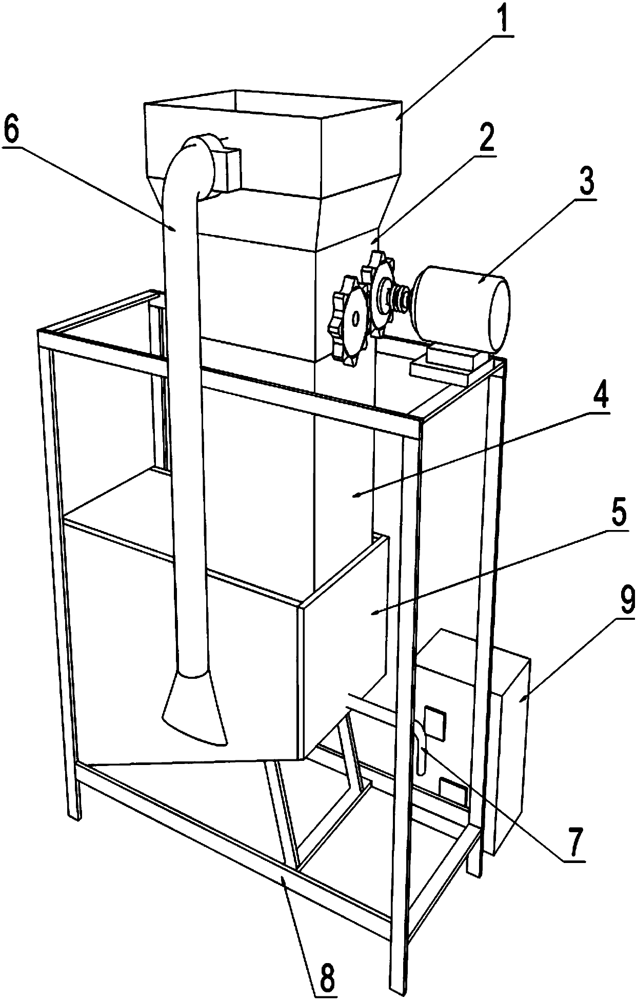 An integrated device for pulverizing, compressing and removing water and its working method