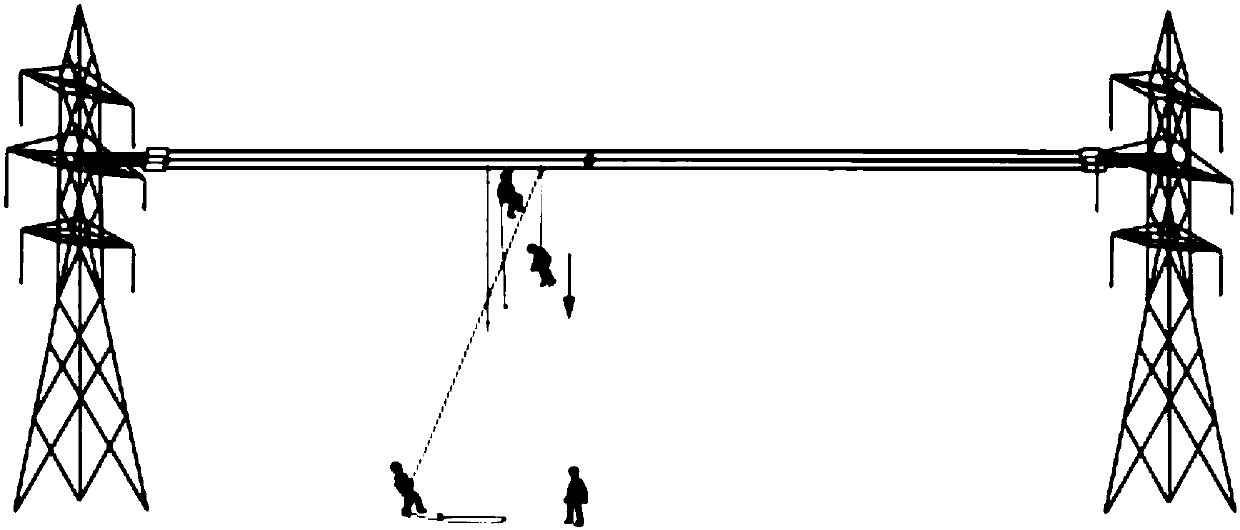 Downward evacuation rescuing method of power transmission line in electrified condition