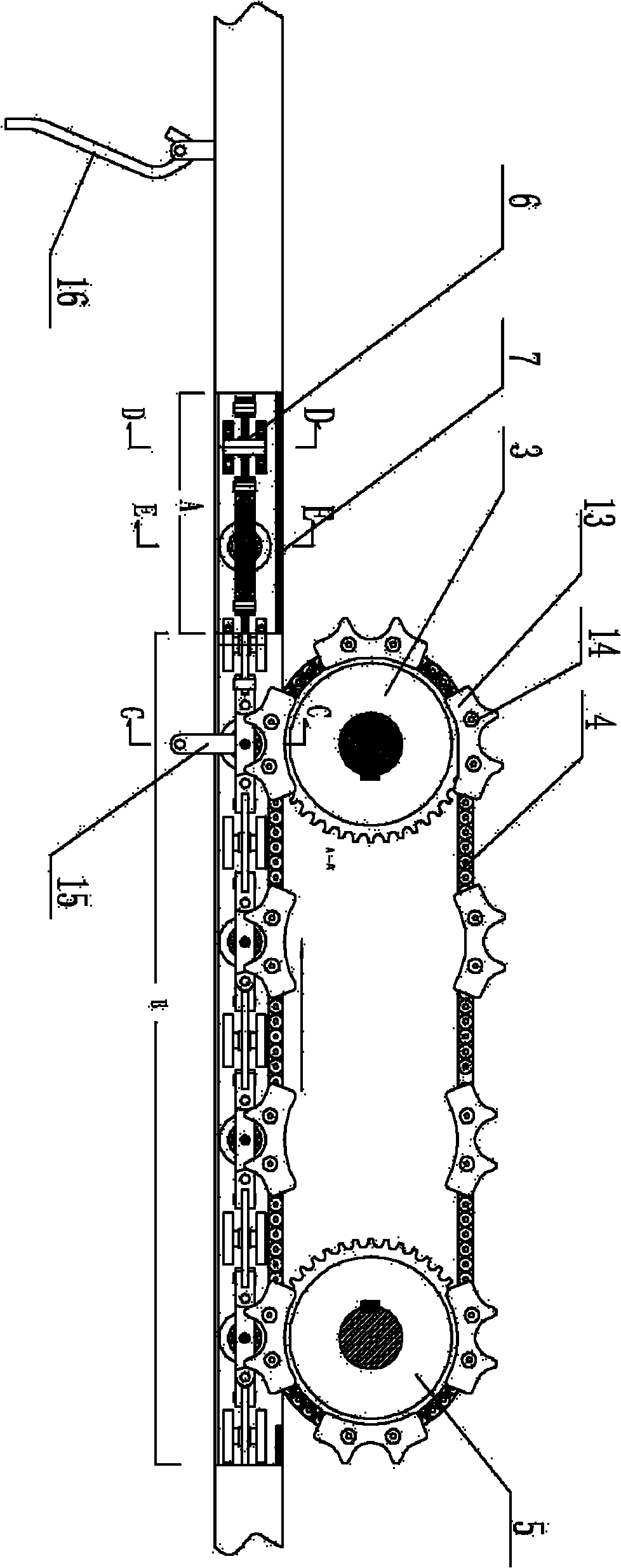 Mine cableway conveyed by roller chain