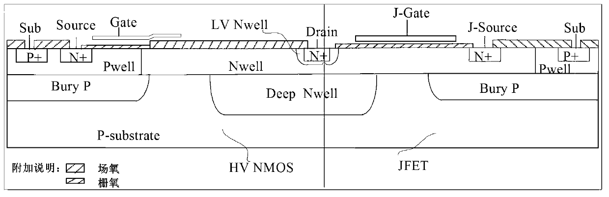 High-voltage device in composite structure and starting circuit